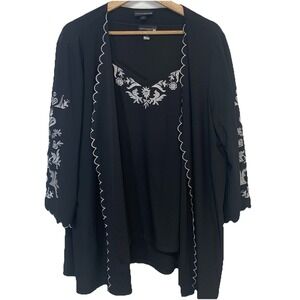 Antthony Designs Black Embroidered 2 Piece Cardigan & Top Set 1X Boho Capsule